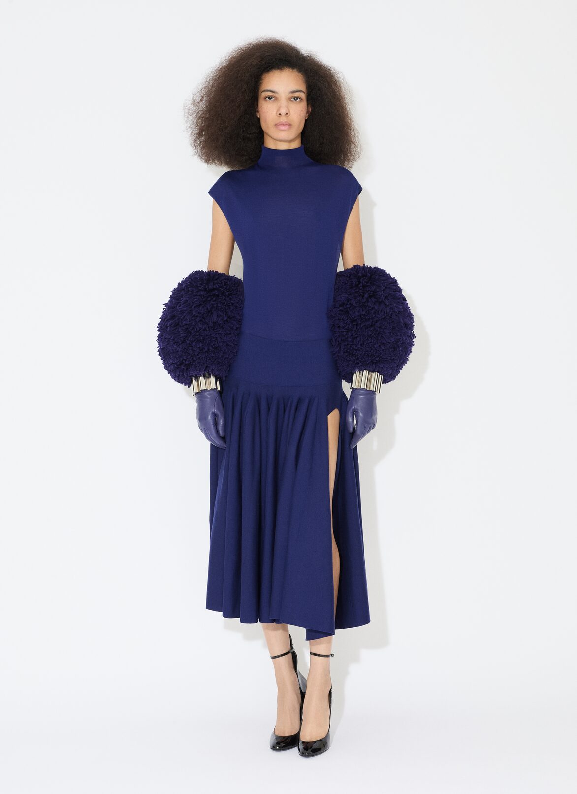 PLEATED SKIRT IN TIGHT GODET KNIT ALAÏA ROYAL BLUE PLEATED SKIRT IN TIGHT GODET KNIT
